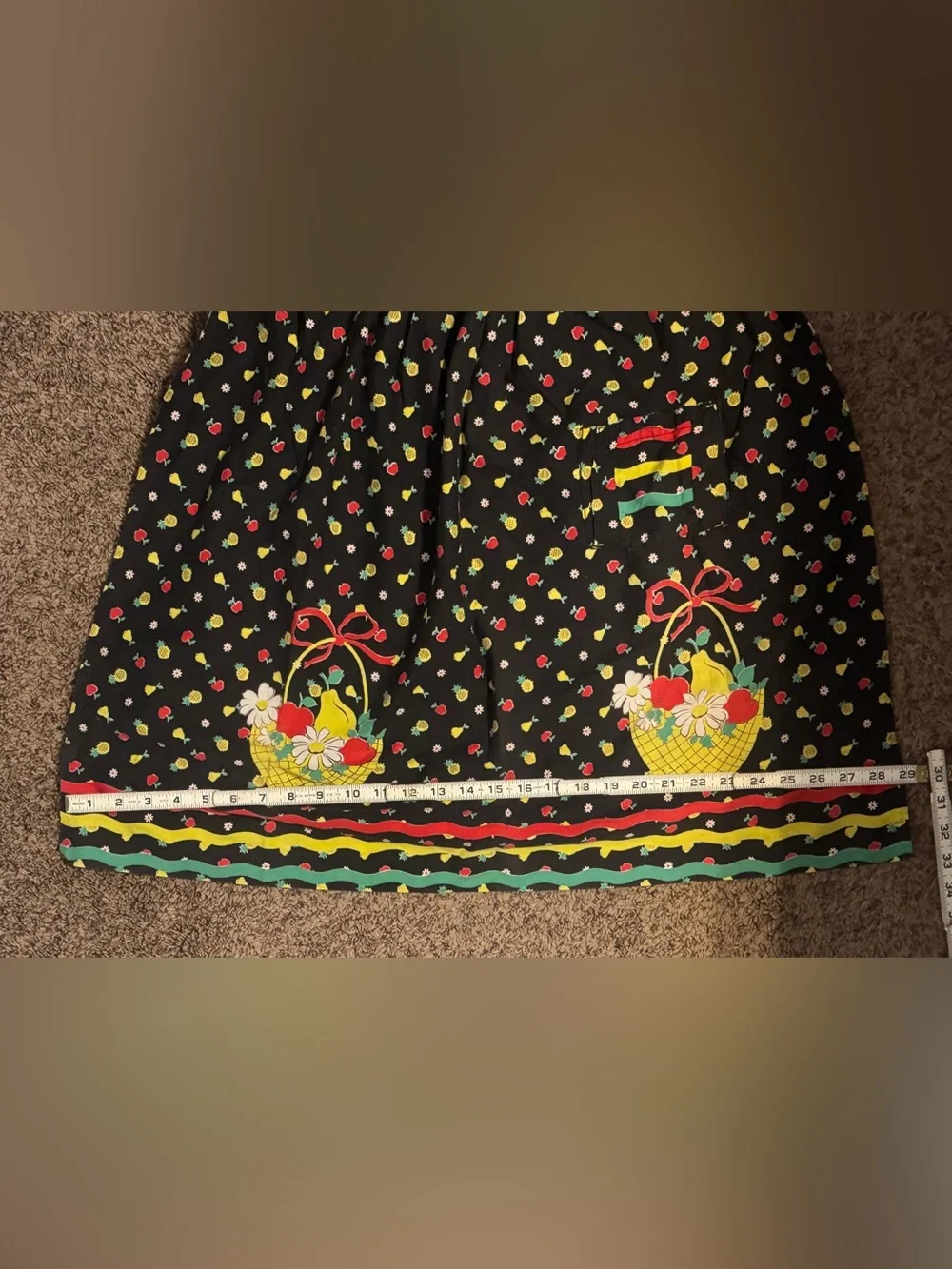 Vintage Cute Black Waist Apron with Fruit Basket Print